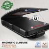 BULLIANT Men Wallet,Metal Case Money Clip with Grain Leather Flip 11 Cards-Pop-up Access Magetic Closure(Black8556)