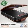 BULLIANT Men Wallet,Metal Case Money Clip with Grain Leather Flip 11 Cards-Pop-up Access Magetic Closure(Brick Brown8557)