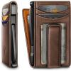 BULLIANT Men Wallet,Metal Case Money Clip with Grain Leather Flip 11 Cards-Pop-up Access Magetic Closure(Coffee8558)