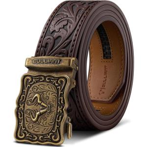 BULLIANT Men Belt-Ratchet Western Belt Adjustable for CowBoy Jean Casual Outdoor 1 1/2″-Cut For Fit(Deep Brown8609)