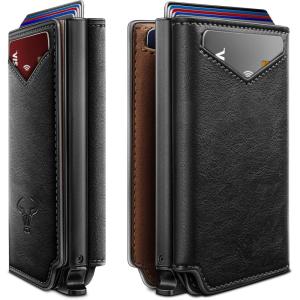 BULLIANT Men Wallet Leather Wallet Card Holders Money Clip for Men 10Cards-Magnetic Flip on Metal Case(Black8791)