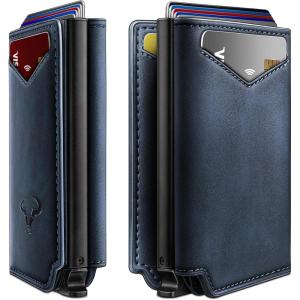 BULLIANT Men Wallet Leather Wallet Card Holders Money Clip for Men 10Cards-Magnetic Flip on Metal Case(Purplish Blue8790)