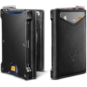 BULLIANT Men Wallet, Slim Front Pocket Leather Wallet Magnetic Closure for Gift Men,Expandable for 14Cards(Black4691)