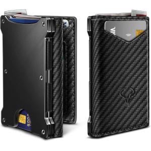 BULLIANT Men Wallet, Slim Front Pocket Leather Wallet Magnetic Closure for Gift Men,Expandable for 14Cards(Black4871)