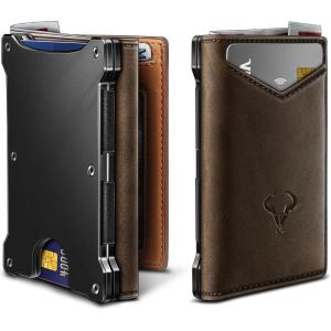 BULLIANT Men Wallet, Slim Front Pocket Leather Wallet Magnetic Closure for Gift Men,Expandable for 14Cards(Coffee4874)