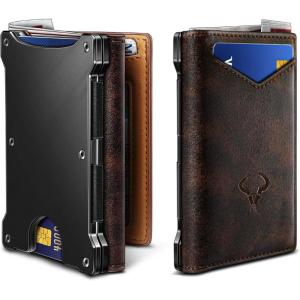 BULLIANT Men Wallet, Slim Front Pocket Leather Wallet Magnetic Closure for Gift Men,Expandable for 14Cards(Forest Brown4873)