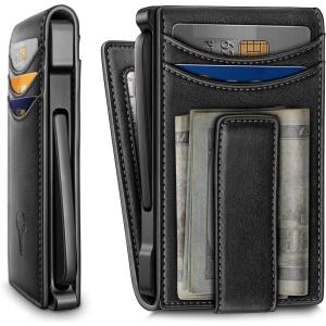 BULLIANT Men Wallet,Metal Case Money Clip with Grain Leather Flip 11 Cards-Pop-up Access Magetic Closure(Black8556)