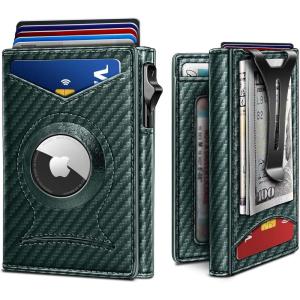 BULLIANT Money Clip Wallet,Mens Gift Slim Wallet Credit Card Holder Airtag&Standard Use 9Cards-Metal Case in Magnetic Flip Shell(Dark Green)