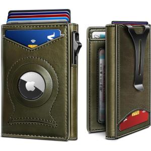 BULLIANT Money Clip Wallet,Mens Gift Slim Wallet Credit Card Holder Airtag&Standard Use 9Cards-Metal Case in Magnetic Flip Shell(Olive)