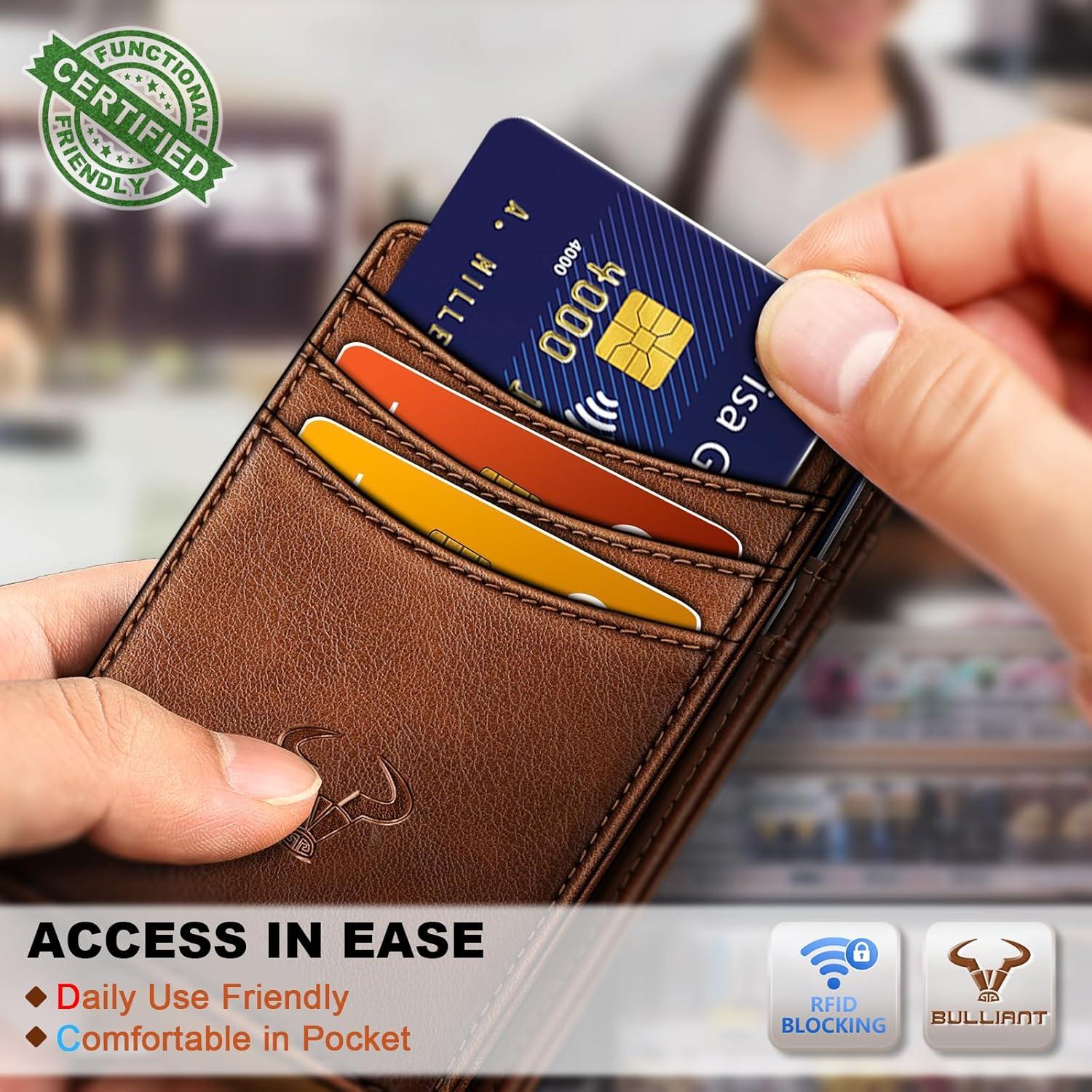 image:imageBULLIANT Slim Wallet For Men 12CardsMagnetic Flip Buildin Money Clip Airtag CompatibleRFID BlockingBrick Brown6492