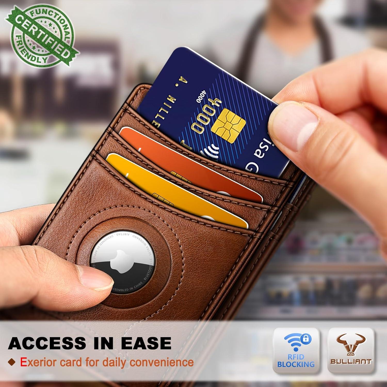 image:imageBULLIANT Slim Wallet For Men 12CardsMagnetic Flip Buildin Money Clip Airtag CompatibleRFID BlockingBrick Brown8272