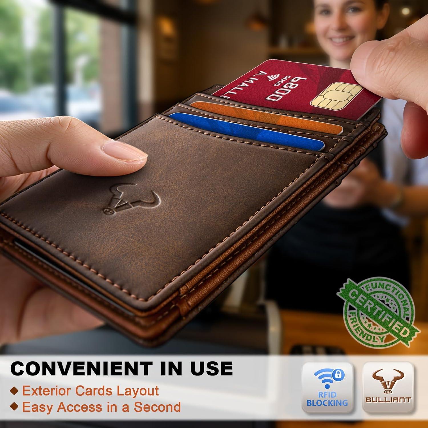 image:imageBULLIANT Slim Wallet For Men 12CardsMagnetic Flip Buildin Money Clip Airtag CompatibleRFID BlockingCoffee8787