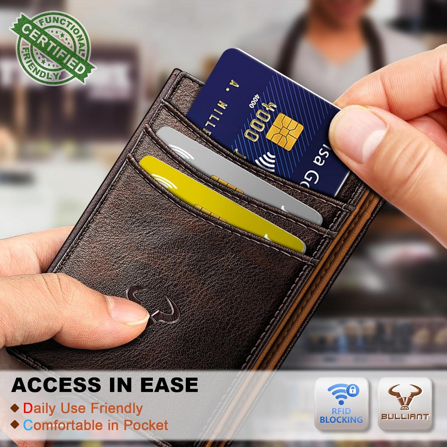image:imageBULLIANT Slim Wallet For Men 12CardsMagnetic Flip Buildin Money Clip Airtag CompatibleRFID BlockingForest Brown8015