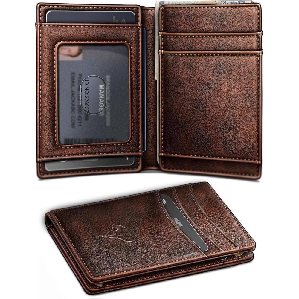 image:imageBULLIANT Slim Wallet For Men 12CardsMagnetic Flip Buildin Money Clip Airtag CompatibleRFID BlockingForest Brown8784