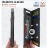 BULLIANT Slim Wallet For Men 12Cards,Magnetic Flip Build-in Money Clip Airtag Compatible-RFID Blocking(Black6491)