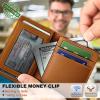 BULLIANT Slim Wallet For Men 12Cards,Magnetic Flip Build-in Money Clip Airtag Compatible-RFID Blocking(Forest Brown8015)