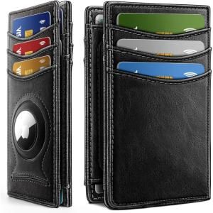 BULLIANT Slim Wallet For Men 12Cards,Magnetic Flip Build-in Money Clip Airtag Compatible-RFID Blocking(Black8271)