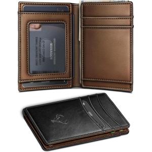 BULLIANT Slim Wallet For Men 12Cards,Magnetic Flip Build-in Money Clip Airtag Compatible-RFID Blocking(Black8786)