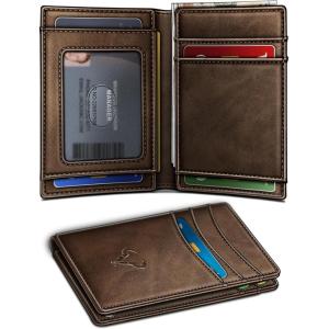 BULLIANT Slim Wallet For Men 12Cards,Magnetic Flip Build-in Money Clip Airtag Compatible-RFID Blocking(Coffee6493)