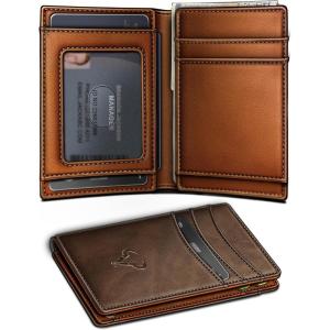 BULLIANT Slim Wallet For Men 12Cards,Magnetic Flip Build-in Money Clip Airtag Compatible-RFID Blocking(Coffee8787)