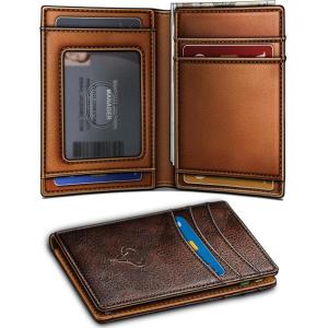 BULLIANT Slim Wallet For Men 12Cards,Magnetic Flip Build-in Money Clip Airtag Compatible-RFID Blocking(Forest Brown8015)