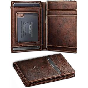 BULLIANT Slim Wallet For Men 12Cards,Magnetic Flip Build-in Money Clip Airtag Compatible-RFID Blocking(Forest Brown8784)