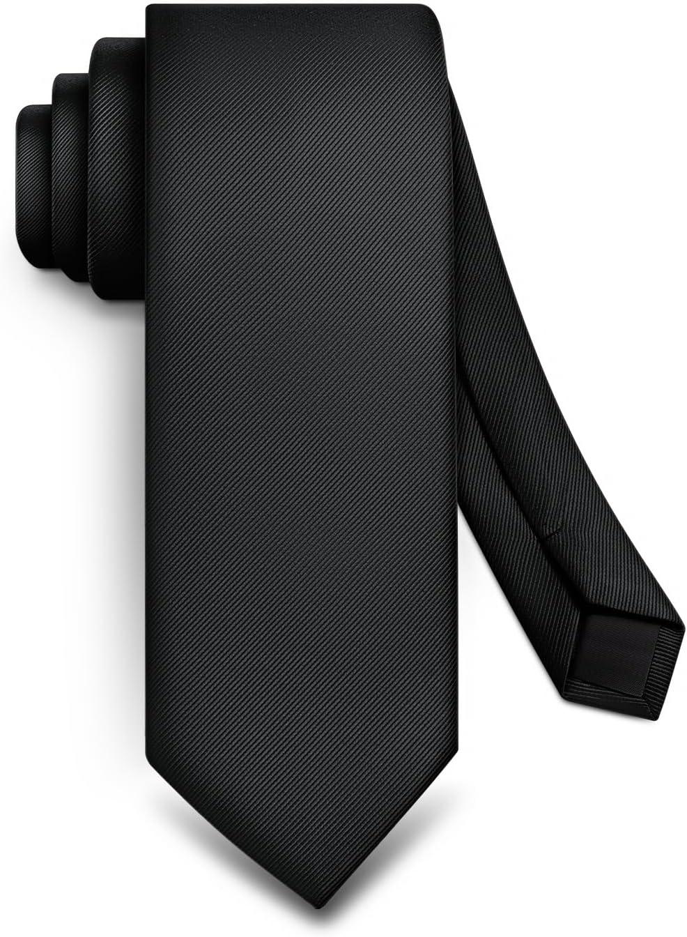image:imageBULLIANT Men TiesSolid Color Neckties Skinny Silk Woven For Men Business Work Wedding PartyStandard SizeBlack7637