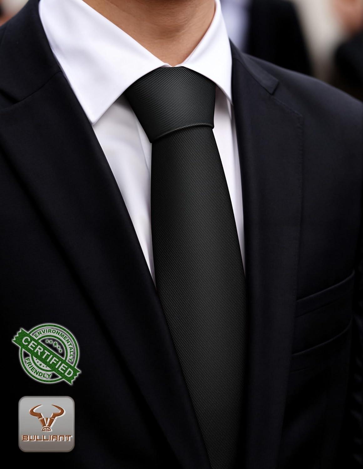 image:imageBULLIANT Men TiesSolid Color Neckties Skinny Silk Woven For Men Business Work Wedding PartyStandard SizeBlack7637