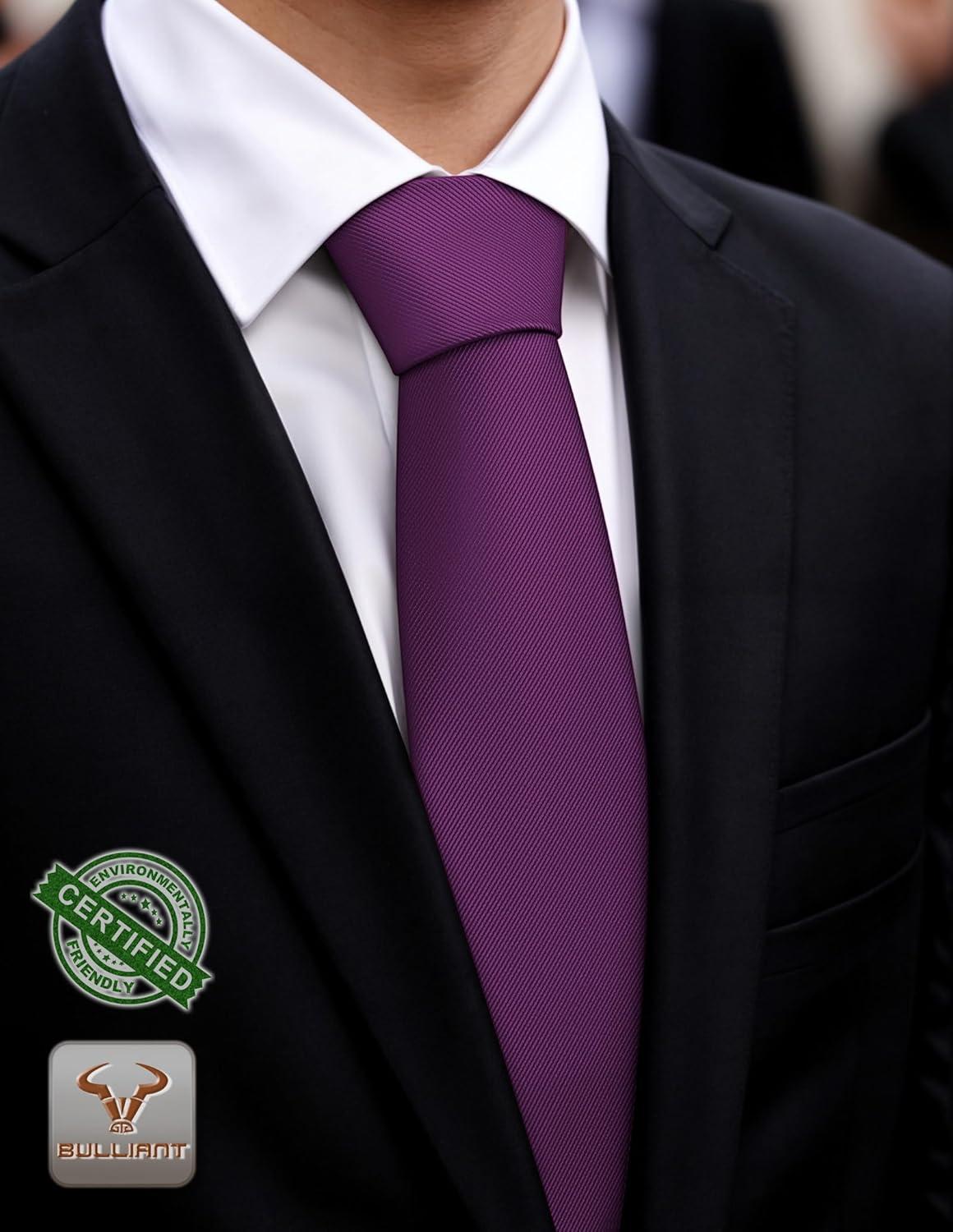 image:imageBULLIANT Men TiesSolid Color Neckties Skinny Silk Woven For Men Business Work Wedding PartyStandard SizePurple8666