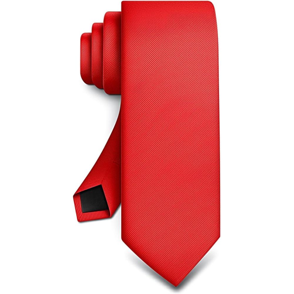 image:imageBULLIANT Men TiesSolid Color Neckties Skinny Silk Woven For Men Business Work Wedding PartyStandard SizeRed7640