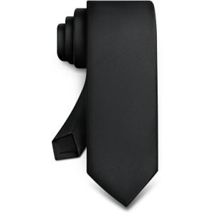 BULLIANT Men Ties,Solid Color Neckties Skinny Silk Woven For Men Business Work Wedding Party,Standard Size(Black7637)