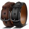 BULLIANT Men Belt 2Pack-Leather Belt 7Holes Comfortable For Men’s Dress Casual Jeans 1 3/8″(2pack-black/Deep Brown9073)