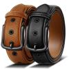 BULLIANT Men Belt 2Pack-Leather Belt 7Holes Comfortable For Men’s Dress Casual Jeans 1 3/8″(2pack-black/Orange Brown9074)