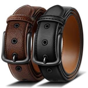 BULLIANT Men Belt 2Pack-Leather Belt 7Holes Comfortable For Men’s Dress Casual Jeans 1 3/8″(2pack-black/Deep Brown9073)