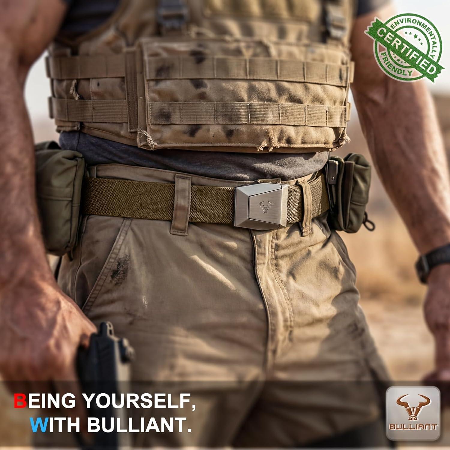 image:imageBULLIANT Men Tactical Belt 2 PackStretch Western Rigger Web Belt For Cowboy Military Heavy Duty 15Cut For Fit2packdark GrayBrown4098