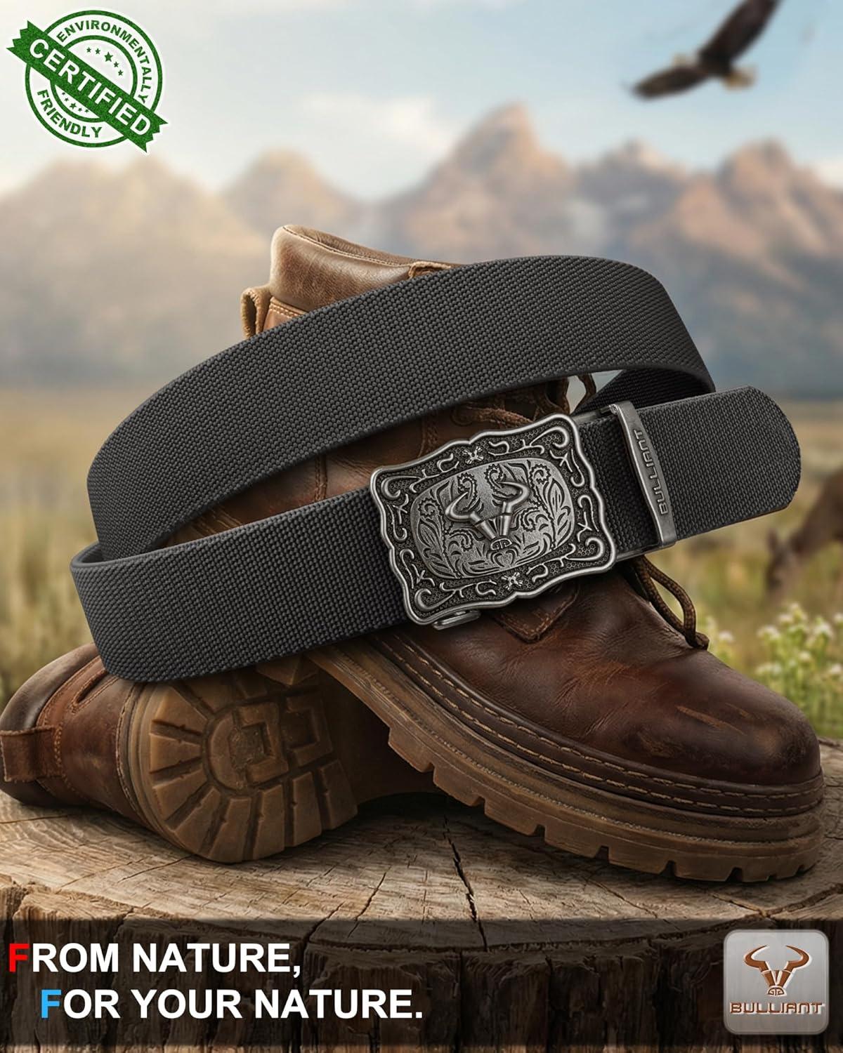 image:imageBULLIANT Mens Western Ratchet BeltTactical Golf Rigger Web Belt Stretch Fit For Cowboy Jean Outdoor 1 38Cut For FitBlack8681