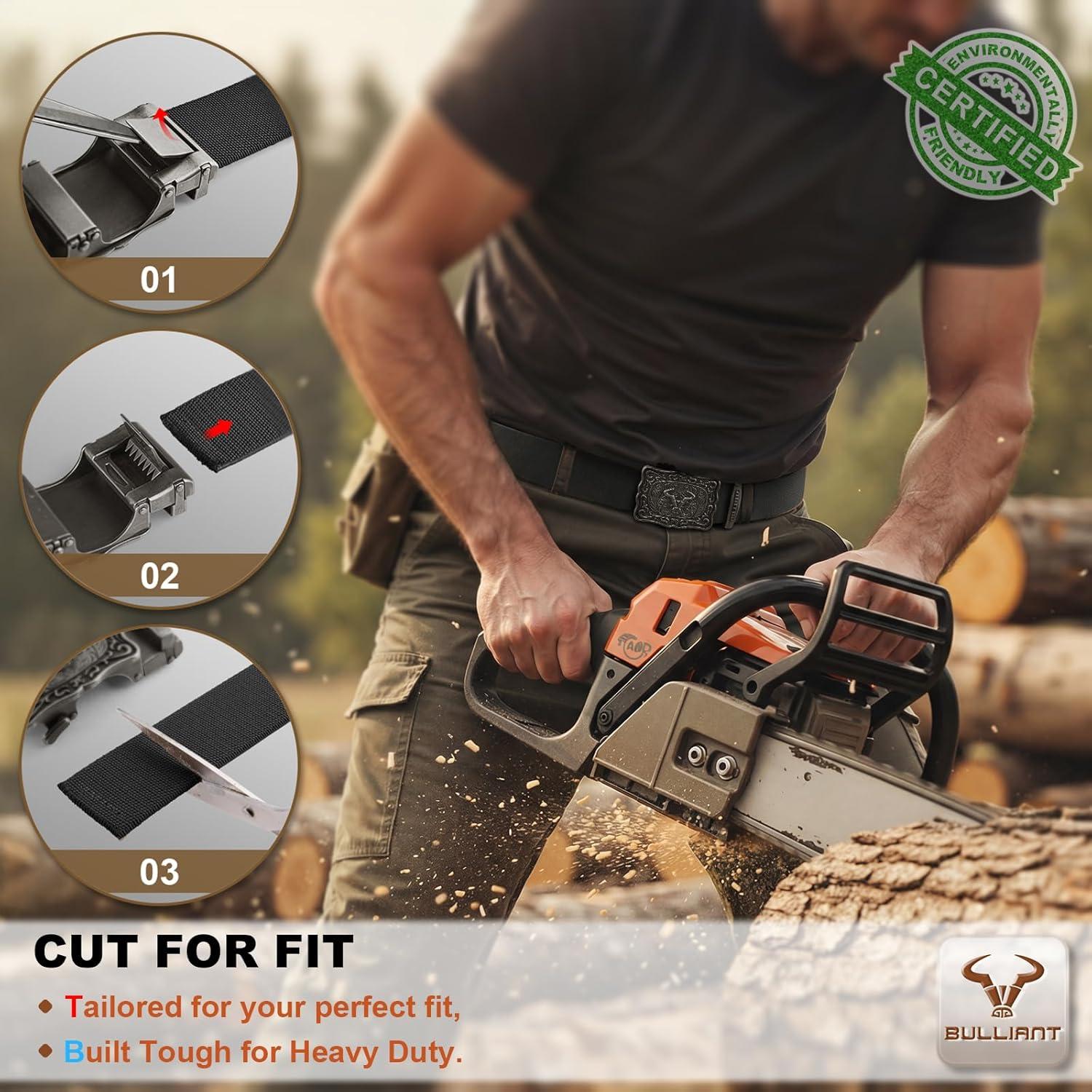 image:imageBULLIANT Mens Western Ratchet BeltTactical Golf Rigger Web Belt Stretch Fit For Cowboy Jean Outdoor 1 38Cut For FitBlack8681