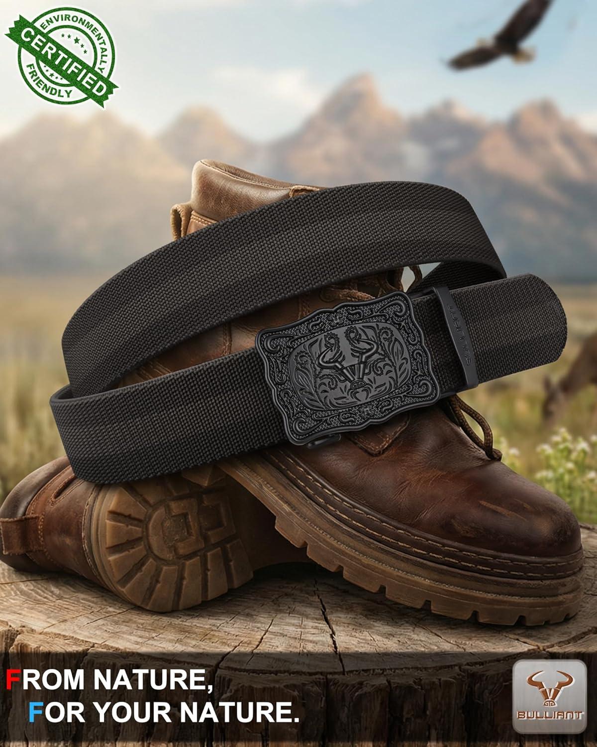 image:imageBULLIANT Mens Western Ratchet BeltTactical Golf Rigger Web Belt Stretch Fit For Cowboy Jean Outdoor 1 38Cut For FitBlackDark Gray8678