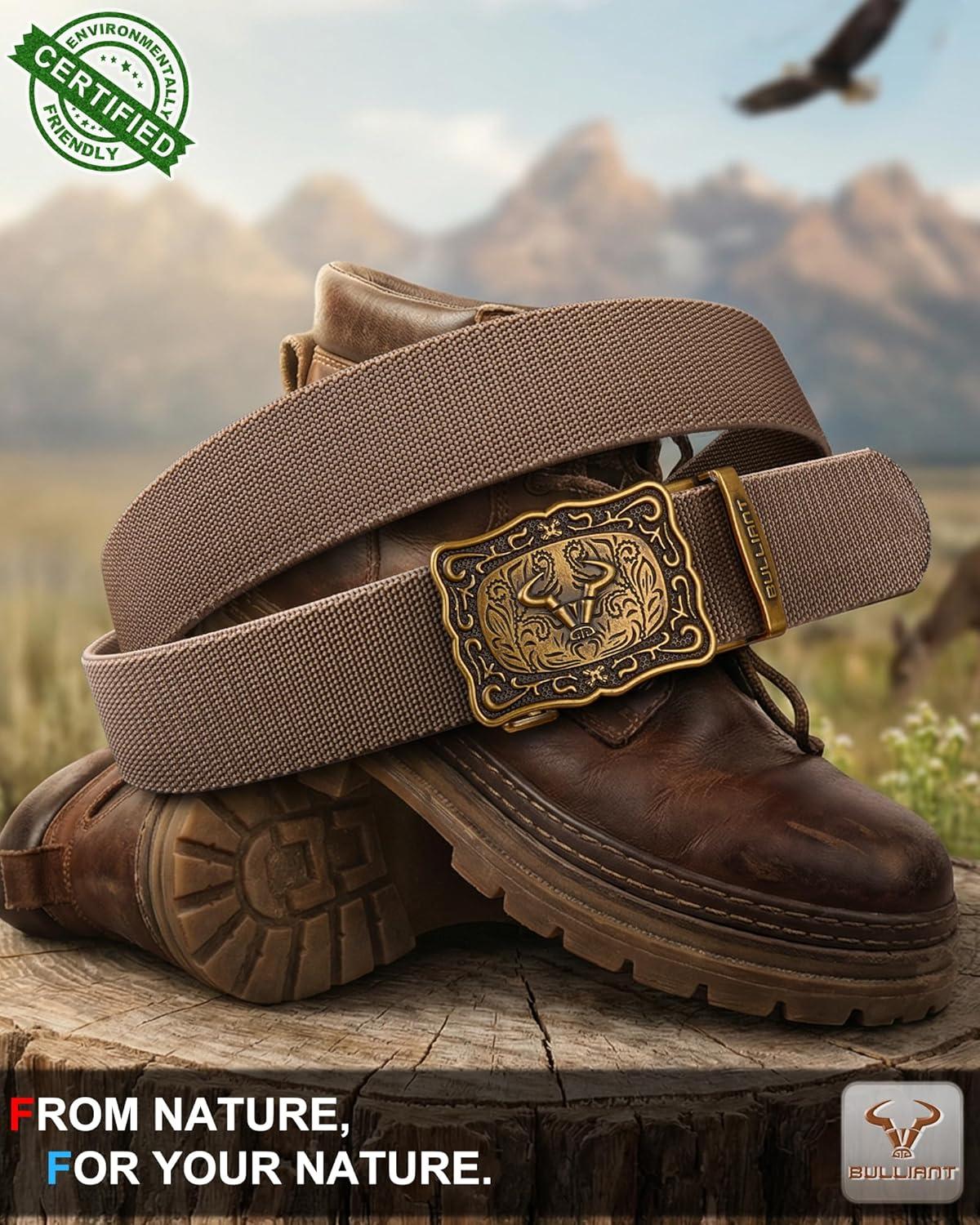 image:imageBULLIANT Mens Western Ratchet BeltTactical Golf Rigger Web Belt Stretch Fit For Cowboy Jean Outdoor 1 38Cut For FitLight Brown8680