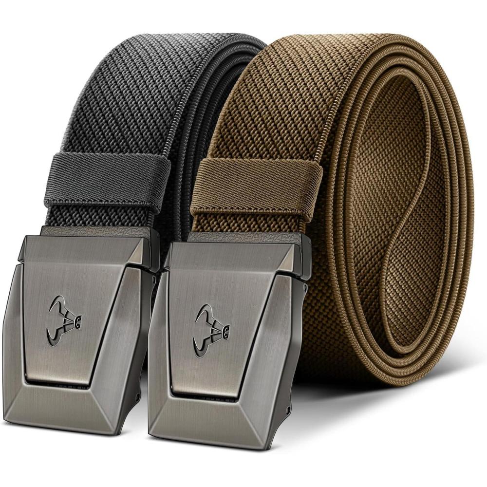 image:imageBULLIANT Men Tactical Belt 2 PackStretch Western Rigger Web Belt For Cowboy Military Heavy Duty 15Cut For Fit2packdark GrayBrown4098