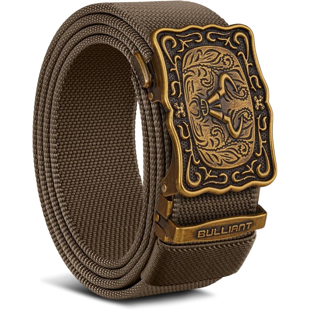 image:imageBULLIANT Mens Western Ratchet BeltTactical Golf Rigger Web Belt Stretch Fit For Cowboy Jean Outdoor 1 38Cut For FitLight Brown8680