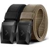 BULLIANT Men Tactical Belt 2 Pack,Stretch Western Rigger Web Belt For Cowboy Military Heavy Duty 1.5″-Cut For Fit(2pack-black/Beige8656)