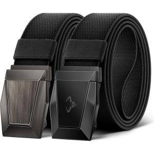 BULLIANT Men Tactical Belt 2 Pack,Stretch Western Rigger Web Belt For Cowboy Military Heavy Duty 1.5″-Cut For Fit(2pack-black4648)