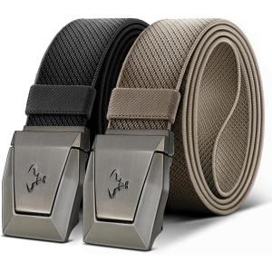 BULLIANT Men Tactical Belt 2 Pack,Stretch Western Rigger Web Belt For Cowboy Military Heavy Duty 1.5″-Cut For Fit(2pack-black/Beige4096)