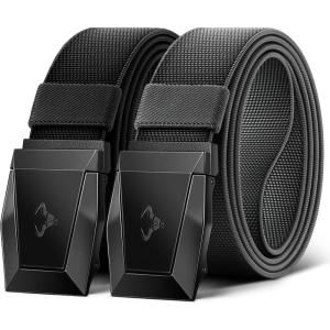 BULLIANT Men Tactical Belt 2 Pack,Stretch Western Rigger Web Belt For Cowboy Military Heavy Duty 1.5″-Cut For Fit(2pack-black/Dark Gray2929)