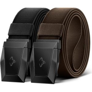 BULLIANT Men Tactical Belt 2 Pack,Stretch Western Rigger Web Belt For Cowboy Military Heavy Duty 1.5″-Cut For Fit(2pack-black/Deep Brown8379)