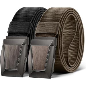 BULLIANT Men Tactical Belt 2 Pack,Stretch Western Rigger Web Belt For Cowboy Military Heavy Duty 1.5″-Cut For Fit(2pack-black/Light Brown4647)