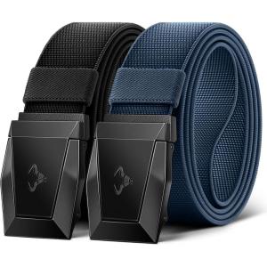 BULLIANT Men Tactical Belt 2 Pack,Stretch Western Rigger Web Belt For Cowboy Military Heavy Duty 1.5″-Cut For Fit(2pack-black/Purplish Blue2928)