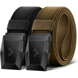 BULLIANT Men Tactical Belt 2 Pack,Stretch Western Rigger Web Belt For Cowboy Military Heavy Duty 1.5″-Cut For Fit(2pack-black/Wood Thrush6220)