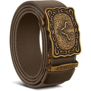 BULLIANT Men’s Western Ratchet Belt,Tactical Golf Rigger Web Belt Stretch Fit For Cowboy Jean Outdoor 1 3/8,Cut For Fit(Light Brown8680)